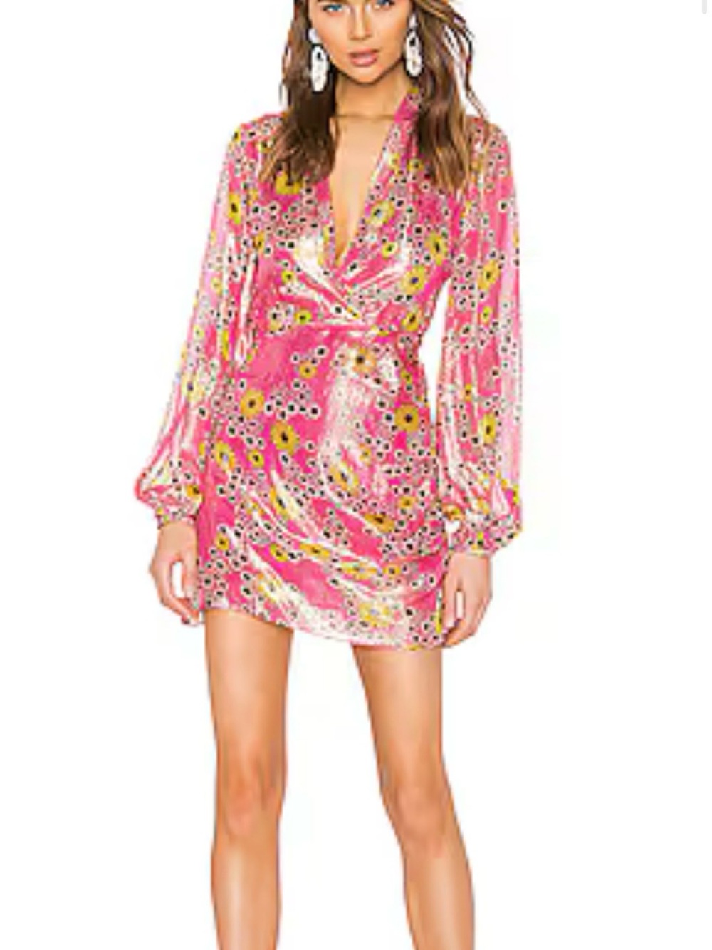 ROCCO SAND X REVOLVE Floral Pink Long-Sleeve Wrap Mini Dress